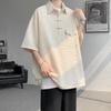 Chinese Style Vintage Loose Polo Shirts Men's Clothing Basic Solid Color Summer Turn-down Collar Stylish Button Casual T-shirts