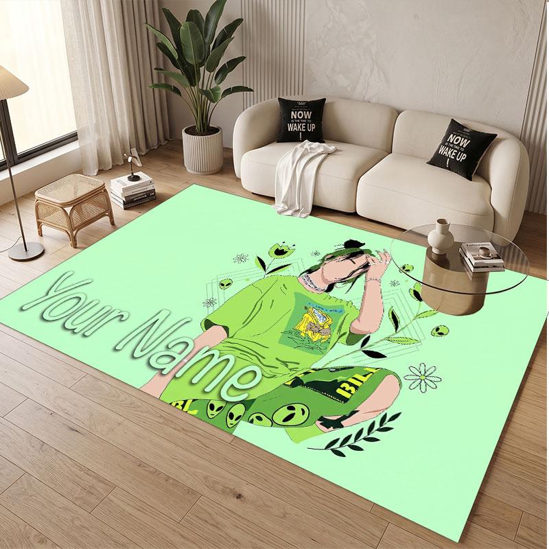 Custom Name Crystal Velvet Rug,Billie Eilish Comfortable Anti Slip Floor Mat For Room Decoration