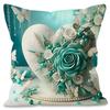 Love Heart Rose Print Pattern Home Decor Pillowcase Bedroom Living Room Sofa Decoration Polyester Cushion Cover With Zipper
