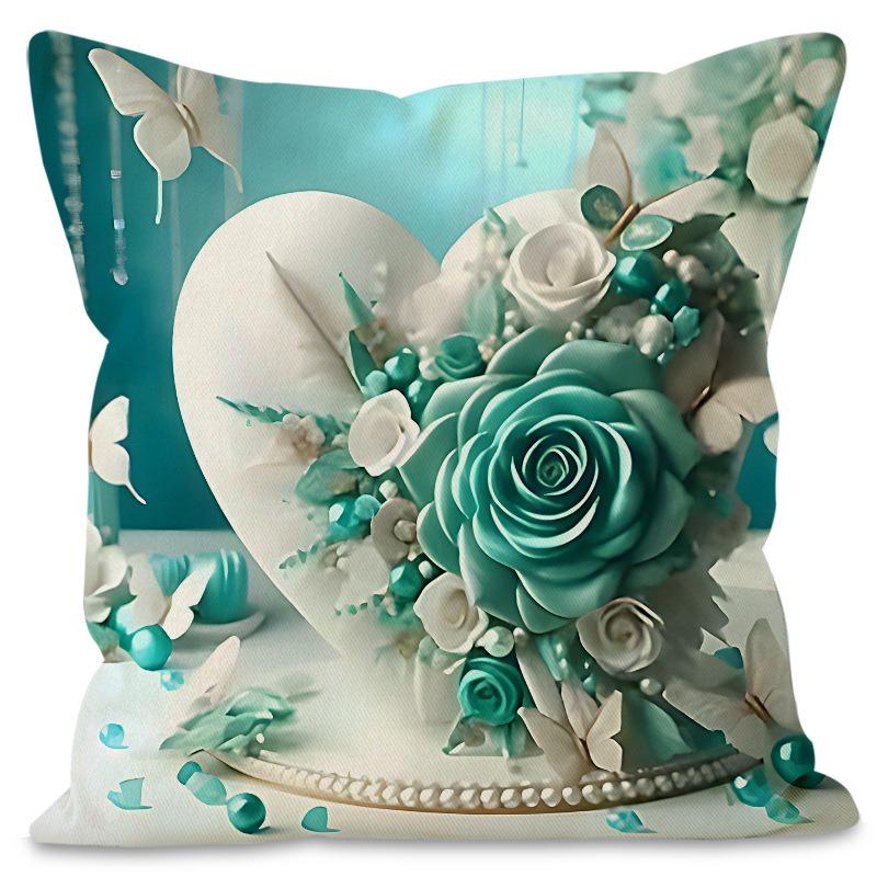 Love Heart Rose Print Pattern Home Decor Pillowcase Bedroom Living Room Sofa Decoration Polyester Cushion Cover With Zipper