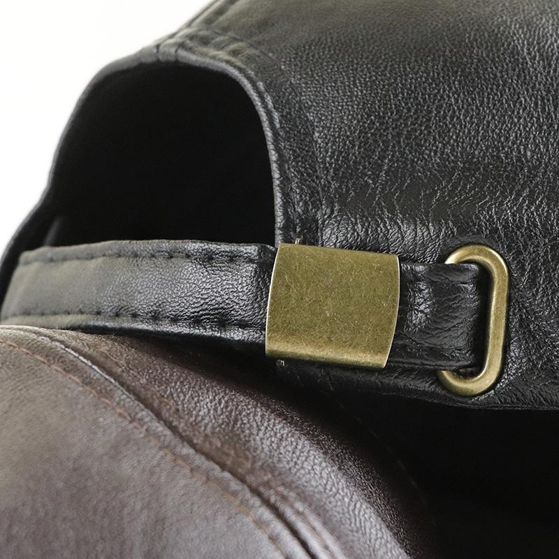 PU Leather Thicken Warm Vintage Baseball cap for Men Autumn Winter