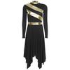 Womens Worship Dance Dress Metallic Patchwork Long Sleeve Irregular Hem Tunic Lyrical Performance Gown