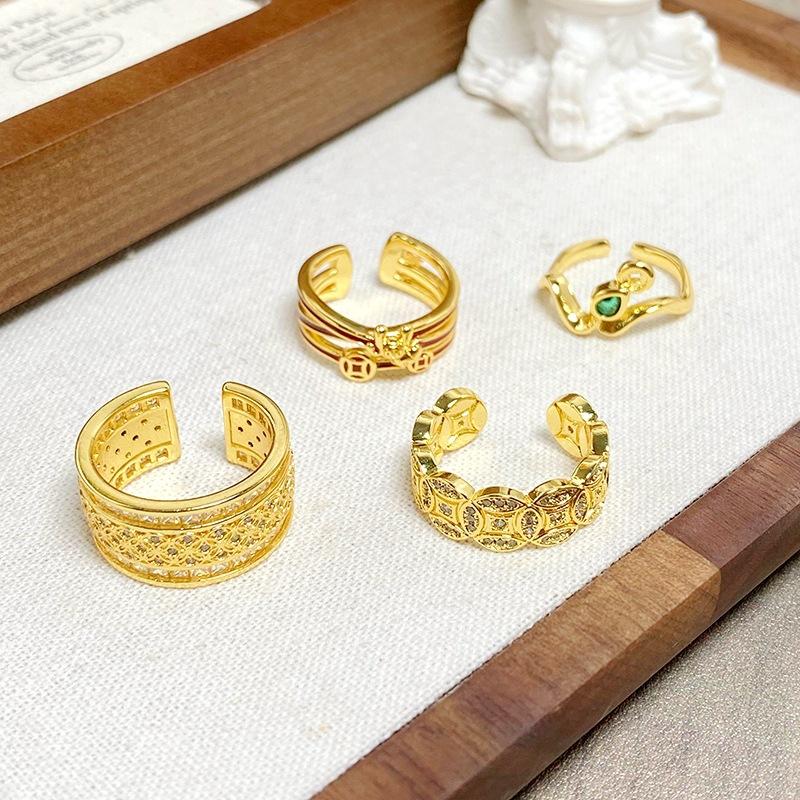 [Gaocai Gold Pattern] Get Rich Soon, Copper Coins Are Transferred, Lucky Opening Rings, Exquisite Retro High-End Rings, Women