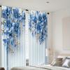 2pcs Elegant Blue Floral Print Curtains – Polyester Rod Pocket Panels for Dining Room   Bedroom & Living Room