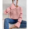 Autumn and winter European and American sweater for women, loose long-sleeve elbow heart pullover crew neck knit top for women
