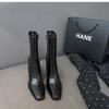 Mode Neuer Stil Luxus Damenstiefel Herbst Damenmode Quadratische Hohe Absätze Lackleder Schuhe Stiefeletten Schwarz Damen Reißverschluss