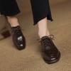 Krazing Pot Sheepskin Autumn Winter Shoes Lace Up Med Heels Size 42 Square Toe Brown Color Pumps
