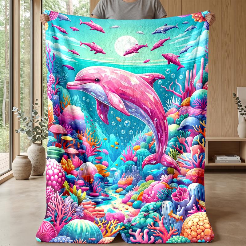 Pink Animal Print Bow Theme Blanket Lightweight Warm Flannel Blanket Decorative Throw Blanket for Home Decoration