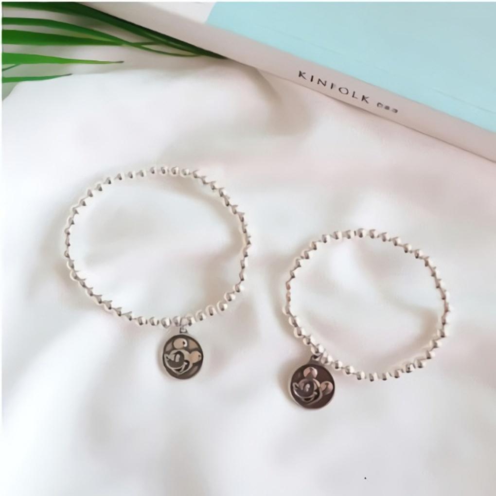

Simple Ball Chain Daily 925 Silver Couple Bracelet with Antique Mickey Ball Child - not added