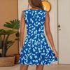 Women's Fashion Casual V-Neck Sleeveless Floral Print Pleated Hem Dress