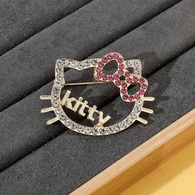 Kitten Head Brooch Shiny with Drill Kt Cat Sanrio Metal Badge Clothes Bag Pin