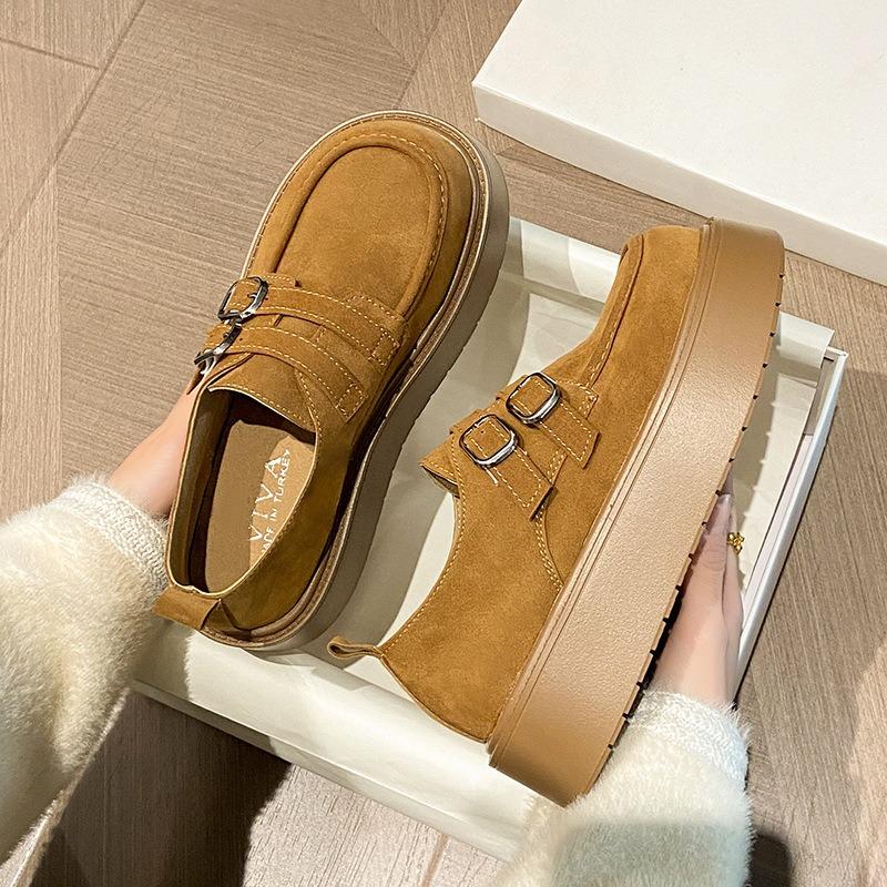 Women's Autumn New Double Belt Buckle Thick-soled Heightening Muffin Shoes Women's Single Shoes