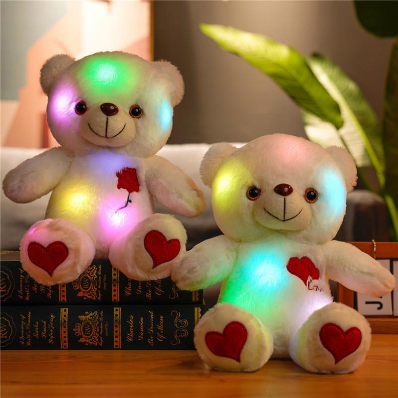 Embroidery Heart Glowing Teddy Bear Plush Toy Animal Stuffed Doll Decoration