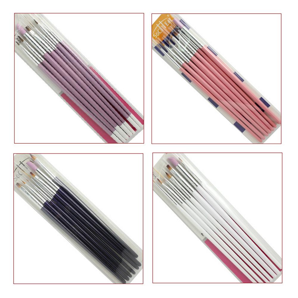 7Pcs Nail Brush Set Pink Handle Liner UV Gel Acrylic Painting Cuticle Remove Nail Painting Tool