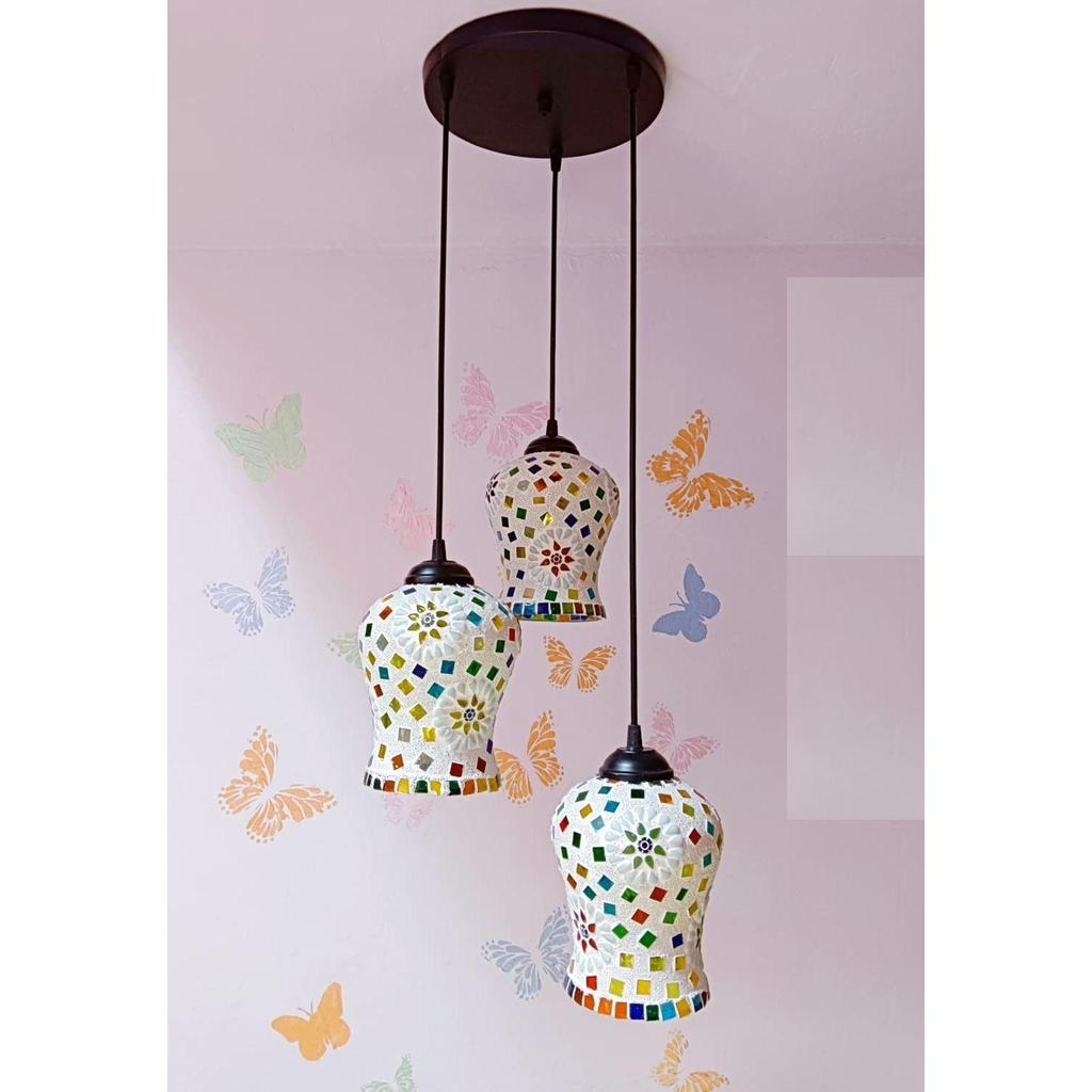 Classical Hanging Glass Mosaic Multi 3 Light Chandelier Pendants Ceiling Lamp (Multi Mosaic)