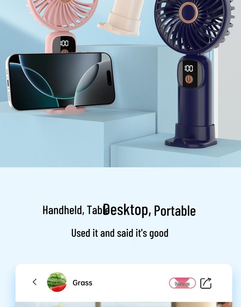 USB Mini Handheld Fan with LED Display - Portable Gift for Students and Dorm Rooms