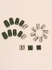 24 Pieces Of Coffin Army Green Flash Ripple Line Short Fake Nails +1 Piece Of Jelly Glue +1 Piece Of Rub For Women