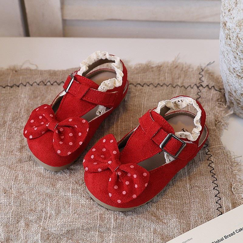 Girls  Bow Lace Mori Style Polka Dot Leather Flats Size 23