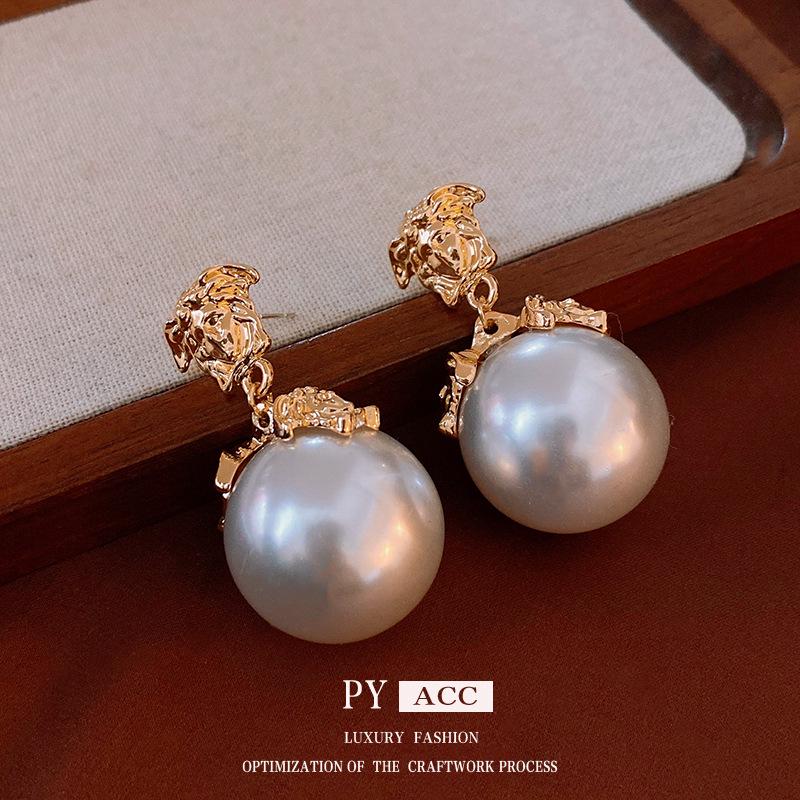 Vintage Französische Perlenporträt Sterling Silber Ohrstecker