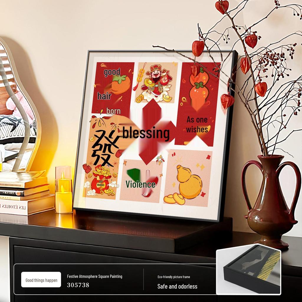 Persimmon Ruyi Decorative Painting: New Year Fu Character for Living Room, Dining Room, or Bedroom - Festive Ornament with Good Fortune Symbolism.
