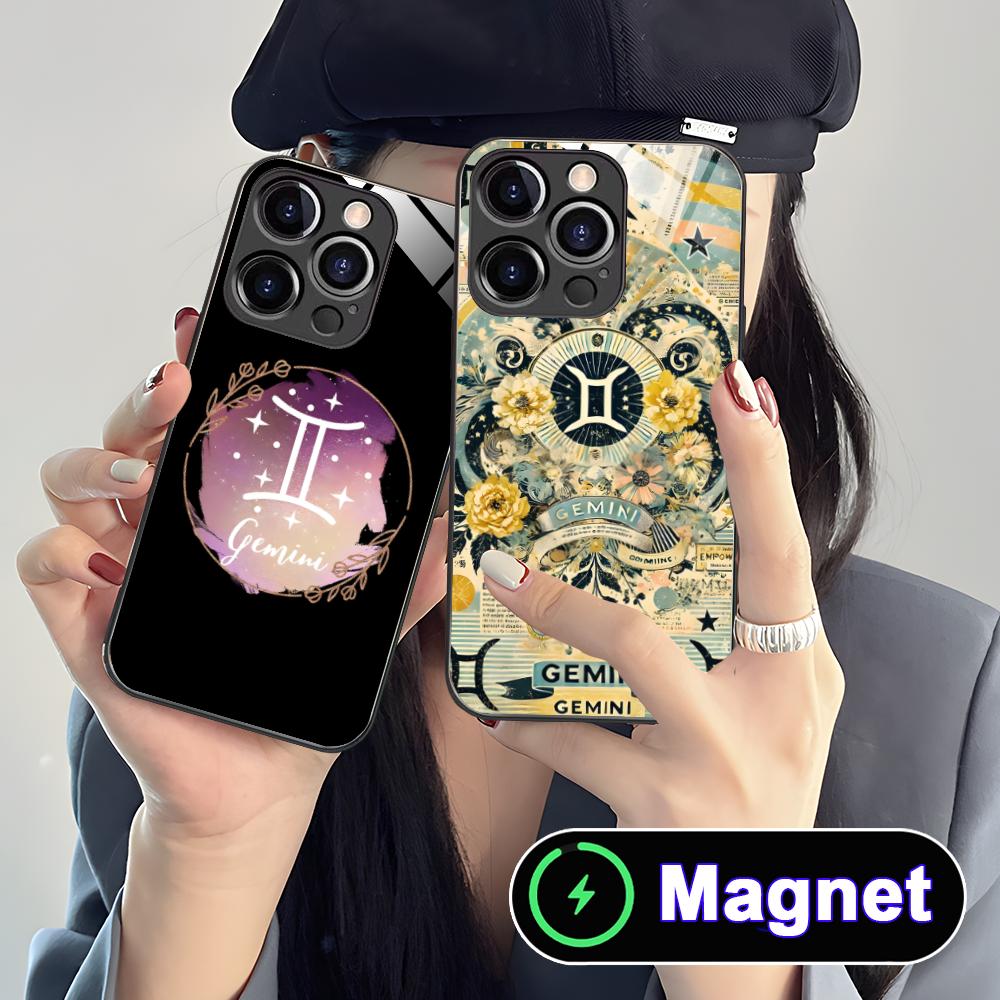 Zodiac Sign Gemini Phone Case for iPhone 17 16 15 14 13 12 11 Air Pro Max Plus Mini Glass MagSafe Cover