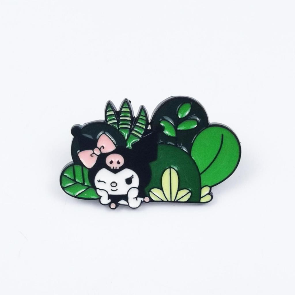 Adorable Cartoon Animal & Green Plant Brooch Pin - Cute Accessory for Bags