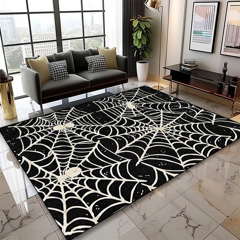 Abstract Web Area Rug – Artistic Spider Design Living Room Carpet, Non-Slip Oversized Gaming Room Floor Mat for Bedroom