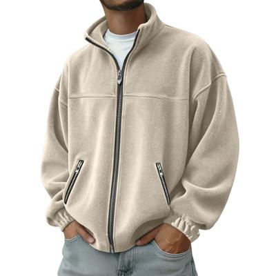 Vintage Einfarbig Fleece Oberbekleidung Herren Freizeit Stehkragen Reißverschluss Strickjacken Herren Herbst Winter Stilvoll Locker Fleece Jacken Mäntel