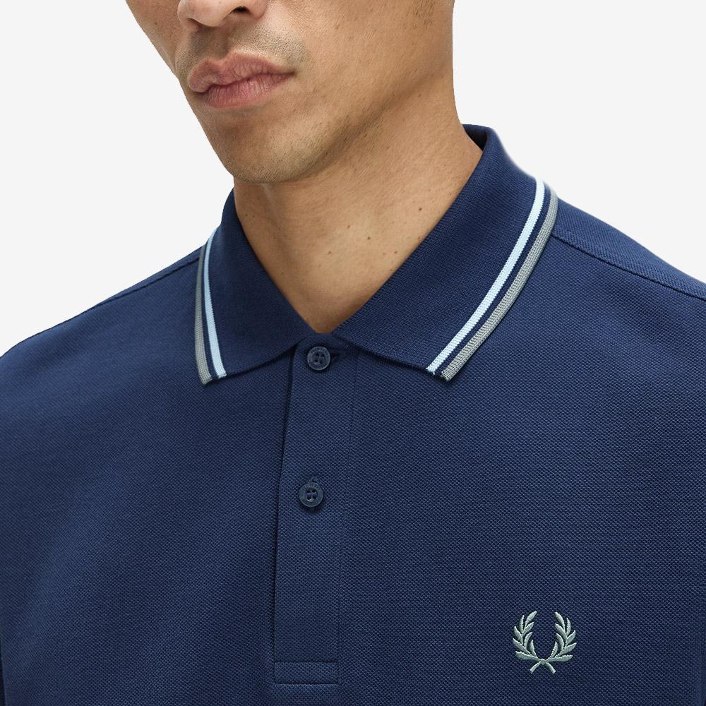 Fred Perry [M3636] Long Sleeve Twin Tip Fred Perry Shirt - Dark Air Force/Light Ice/Bayleaf Afpm2533636-Z47