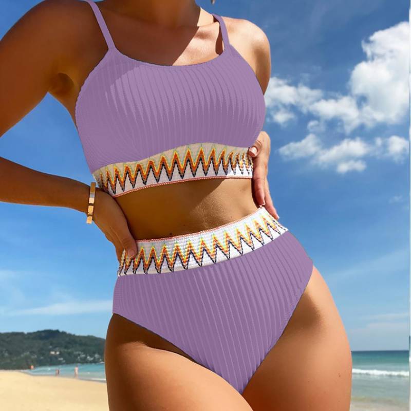 High Waist Bikini Set With Polyester Material For Water Sports And Beach Wear Women
