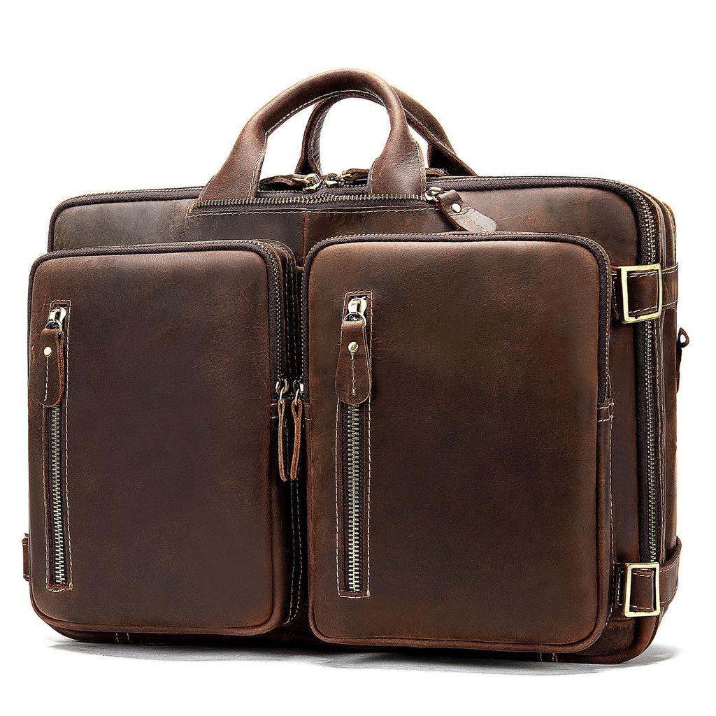 Crazy Horse Leather Men's Bag Men's Head Layer Cowhide Handbag Crossbody Bag Retro Multifunction Leather Shoulder Bag