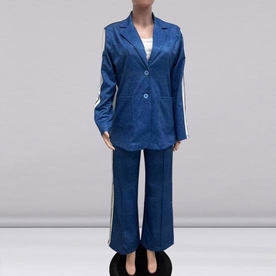 Damen Freizeitanzug 2-teilig/Set Abendkleid für Damen Langarmjacke Lockere Streifen Hose mit weitem Bein