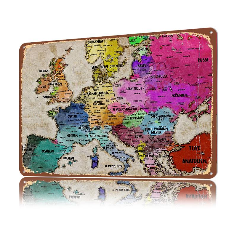 Carte Linguistique DEurope Personalized D Textured Metal Poster Wall Art Vintage Tin Signs for Room Decor Article Decoration
