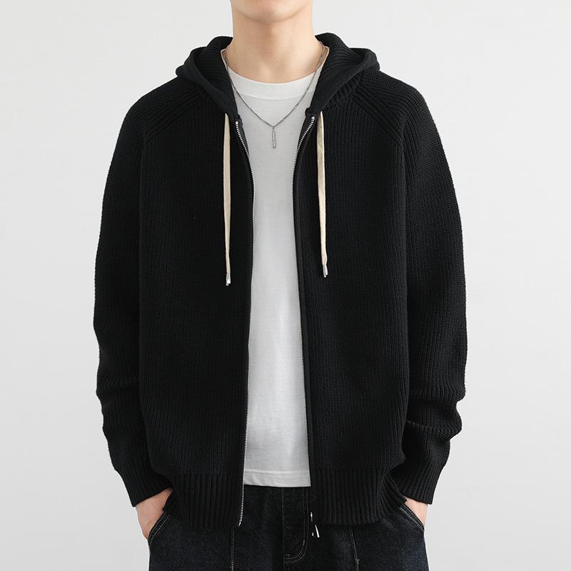 

Мужской осенне-зимний простой свитер на молнии с рукавом реглан, свободная повседневная куртка, вязаный свитер с капюшоном 3XL