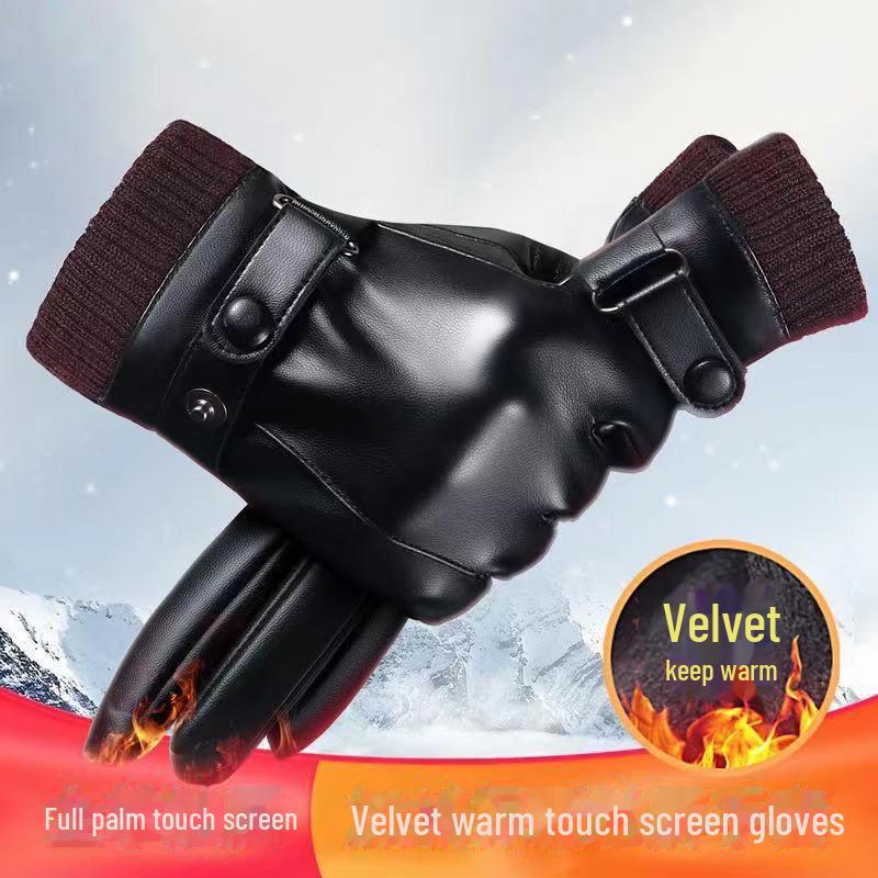 Windproof Winter Leather Touchscreen Gloves - Plus Velvet, Cycling & Motorcycle Styles for Men & Women.