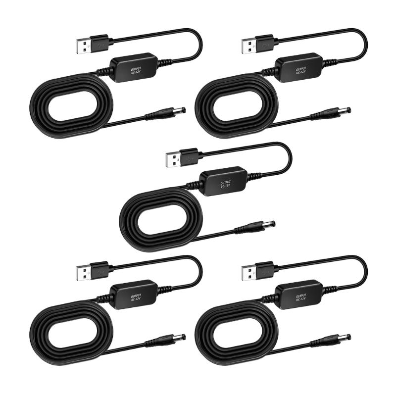 USB 5V to 12V DC5.5mm Connector Cable with Integrated Conversion Module for Compatible Low-Power Equipment and Backup Setups