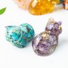 Cute Cat Resin Art Figurine With Crystals For Home Office Decor Gift For Kids