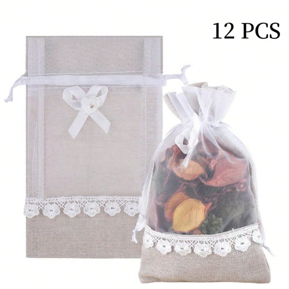 

12 шт./набор 10*15 см/4*6 дюймов хлопок лен кружево бант сращивание мешок шнурок, хранение ювелирных изделий подарочная упаковка