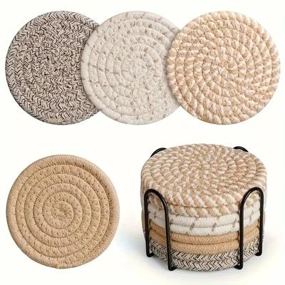 8 Sets: Fashionable Knitted Table Heat-Resistant Pot Bottom Light Dark Series Spiral Pattern Home Decoration Gift