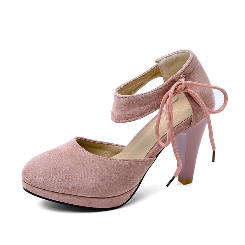 Fashion Spring Autumn New Ladies Platform Mary Janes Pumps Fashion Lace Bow Thick High Heels Women's Party Wedding Flock Woman Shoes