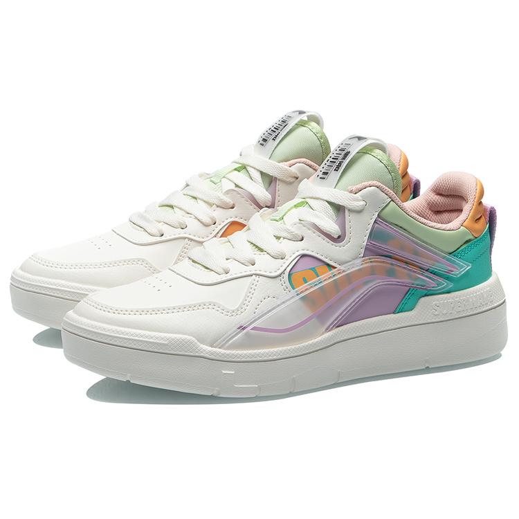 Li Ning Wave Superwave LO Non Slip Lightweight Low Top Skateboard Shoes Women's White Purple Green AECR004-2