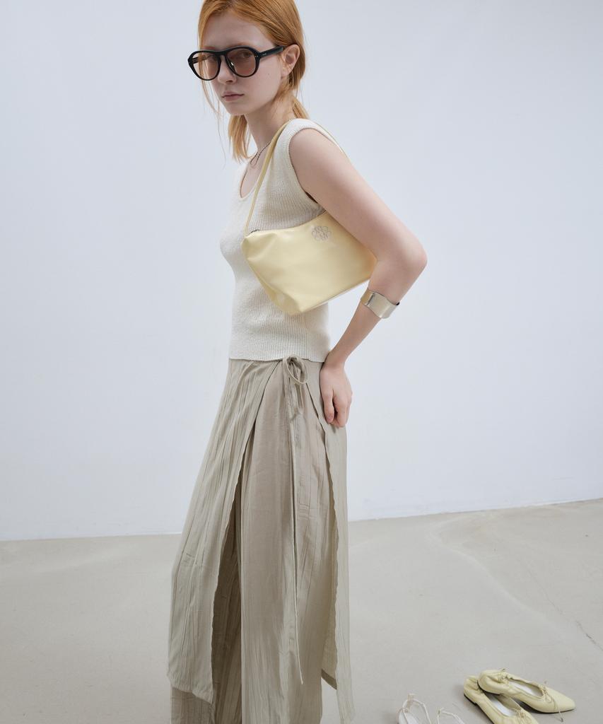 Nigaennikol Wrinkle Layered Wrap Skirt Pants_Khaki