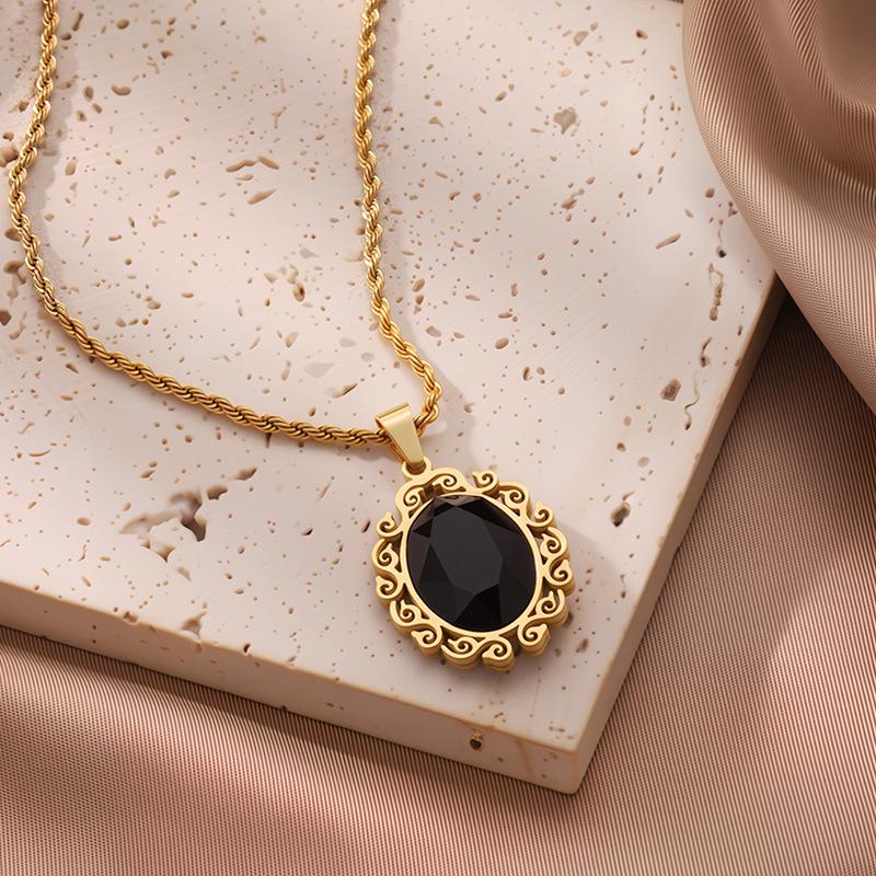 European & American Fashion Exquisite Titanium Steel Necklace with Colorful Zircon & Geometric Pendant for Women