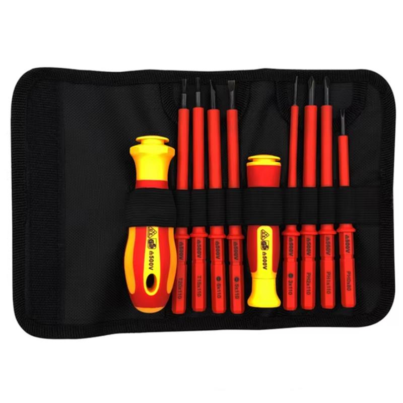 

Interchangeable Blade VDE Insulated Screwdriver Set with Case,Magnetic,500V,Home and Professional Use, Electricians Tools, 10Pcs красный