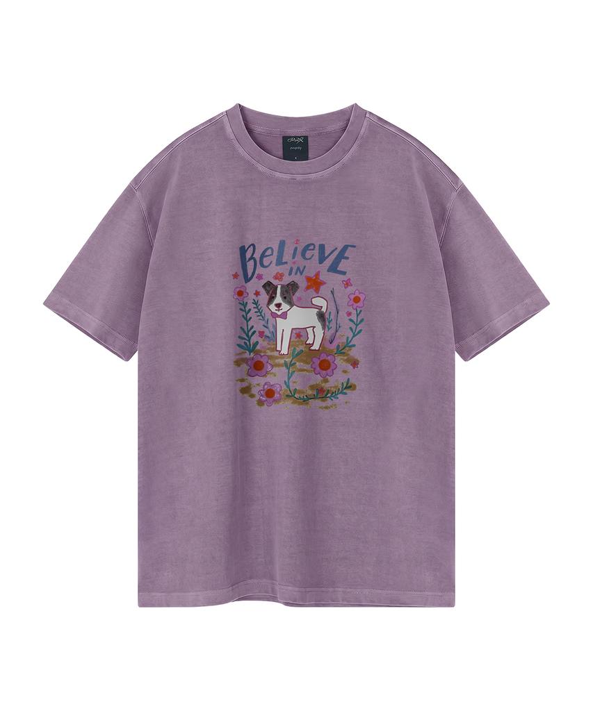 WILDROCK Flower Garden Puppy Pigment Oversized Short Sleeve T-Shirt (Cropped) (Type A)