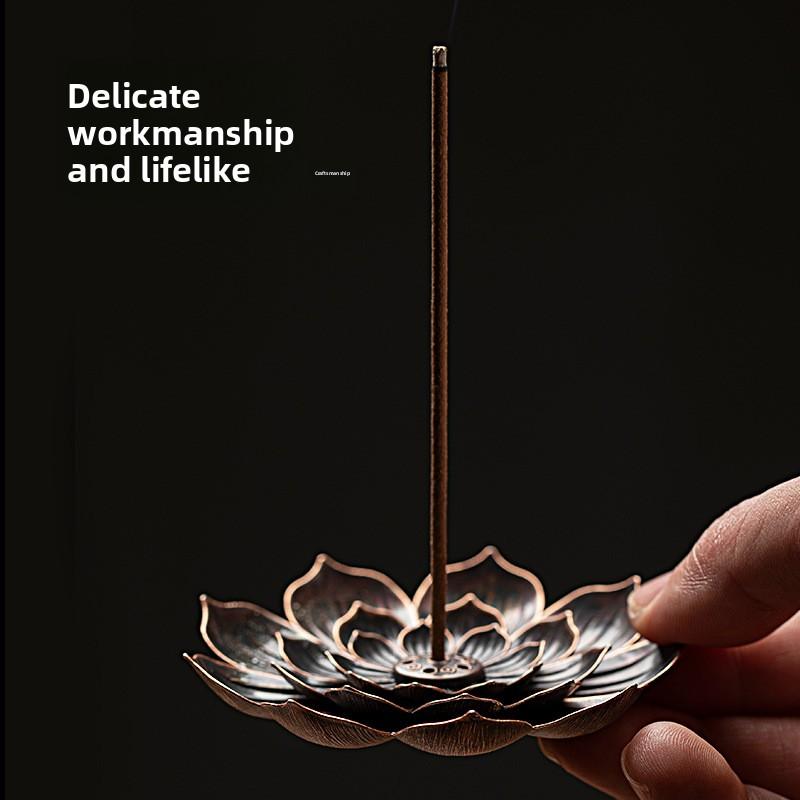 

Подставка для благовоний из алюминиевого сплава, тарелка-держатель для палочек, буддийская курильница в виде лотоса, бронзовая курильница для благовоний «Настурция»