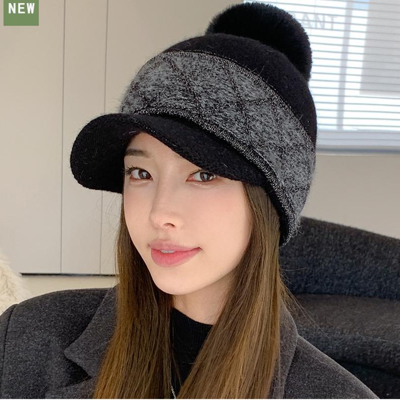 Thickened Color-splicing Rabbit Hair Baseball Cap Female Winter Fashion  Warm Cap