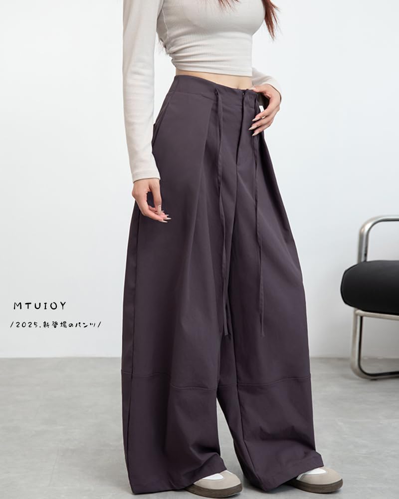 MTUIOY Cargo Casual and Stylish for Loose with Perfect for Plus Sizes Women's Wide-Leg Pants, Fall/Winter, Fit, Flattering, Pockets, Commuting, -