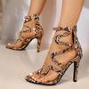 Sandale de modă cu toc înalt pentru femei, 2024, cu imprimeu de șarpe, cu bretele încrucișate, sandale sexy de femeie, de modă, cu dimensiuni mari, Sapatos Feminino Talon Femme