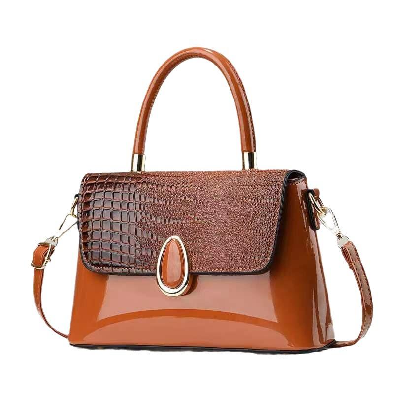 Sac à main carré en cuir verni pour femme, avec chaîne, à bandoulière, en forme de goutte